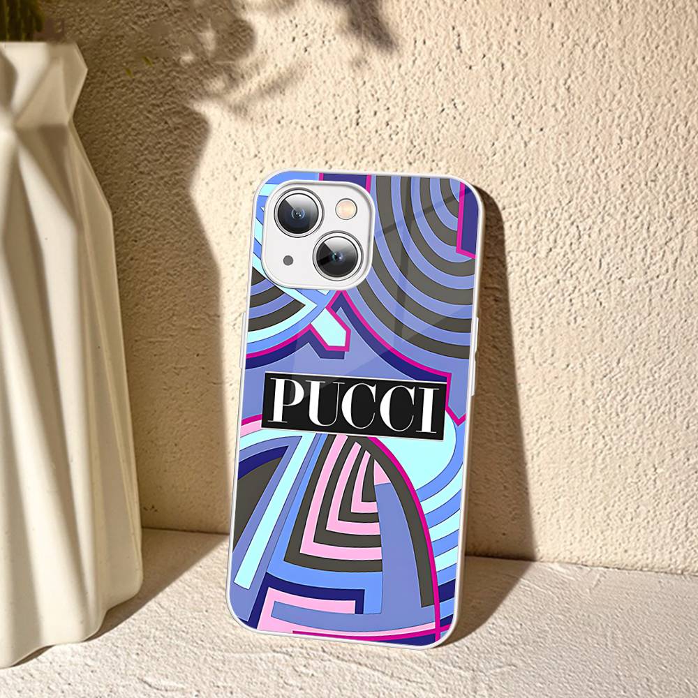 Логотип E-Emilio Pucci Для IPhone 14 13 12 Mini 11 Pro XS Max X XR 14 Plus Закаленное Стекло Чехол