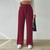 Knitted Wide Leg Women's Pants Elastic High Waisted Solid Color Casual Loose Straight Leg Pants