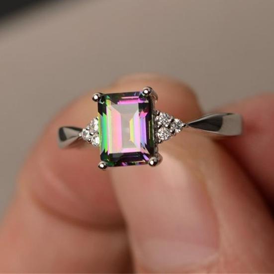 Кольцо Квадратный Горный Хрусталь Блестящий Долговечный Гипоаллергенный Украшение Износостойкий Искусственный Радуга