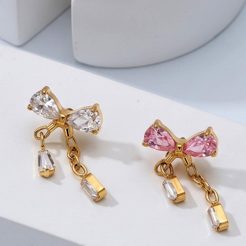 ASTM F136 Titanium Bow Dangle Labret Stud Pink Blue Clear Zircon Cube Chain Pendant Helix Tragus Cartilage Piercing Jewelry