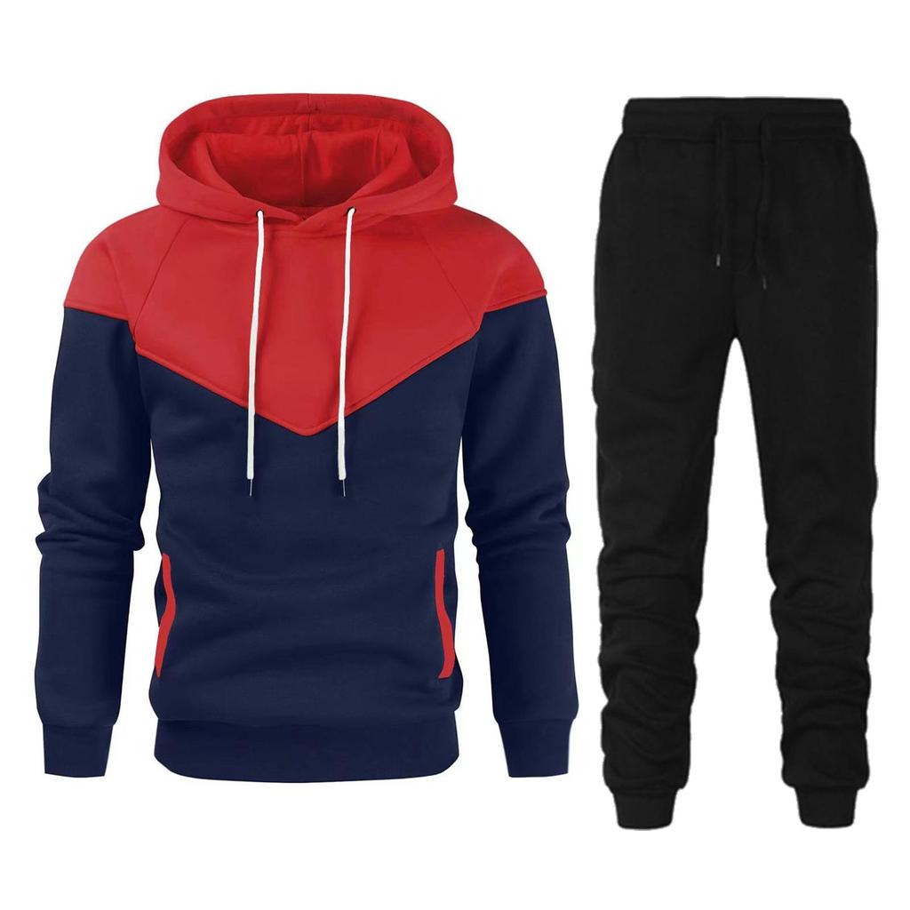 Black Autumn 2025 New Sportswear Tracksuits Men's Casual Plushed Warm Hoodie Set Color Matching Brand 2 Piece Male Outfit