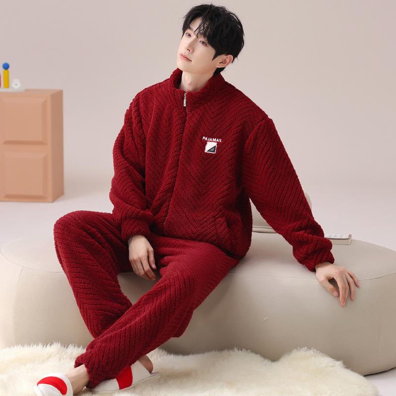 Red Pajamas Women'S Autumn And Winter Flannel Coral Fleece Pajamas Men'S Festive Wedding Couple New Set