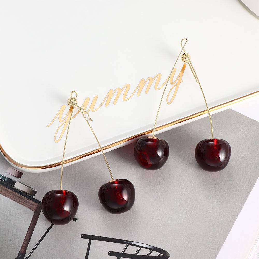 Вечеринка Длинные Красные Вишни Фрукты Модные Аксессуары Висячие Серьги Ювелирные Изделия Подвески Серьги Серьги-гвоздики