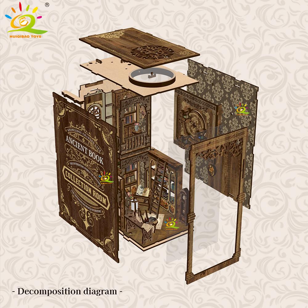 Комната Коллекции Древних Книг DIY Настольная Строительная Сцена 3D Винтажная Библиотека Полка-Пазл Декорация для Вставки Игрушки для Взрослых