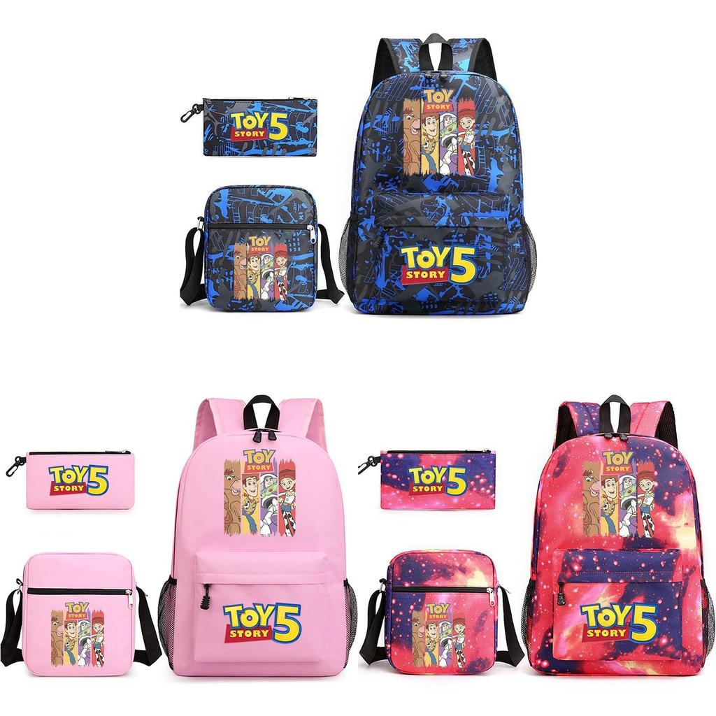 Toy Story Cartoon Print Oxford Canvas Backpack With Zipper Closure For Casual Travel Teens