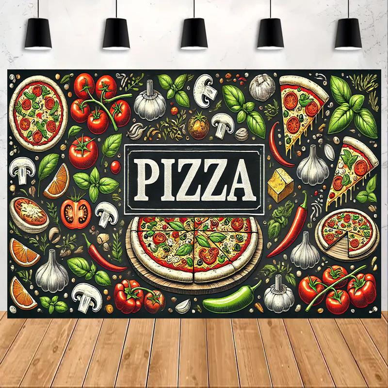 2D flat single-piece food-themed pizza party background cloth birthday banner and flag supplies