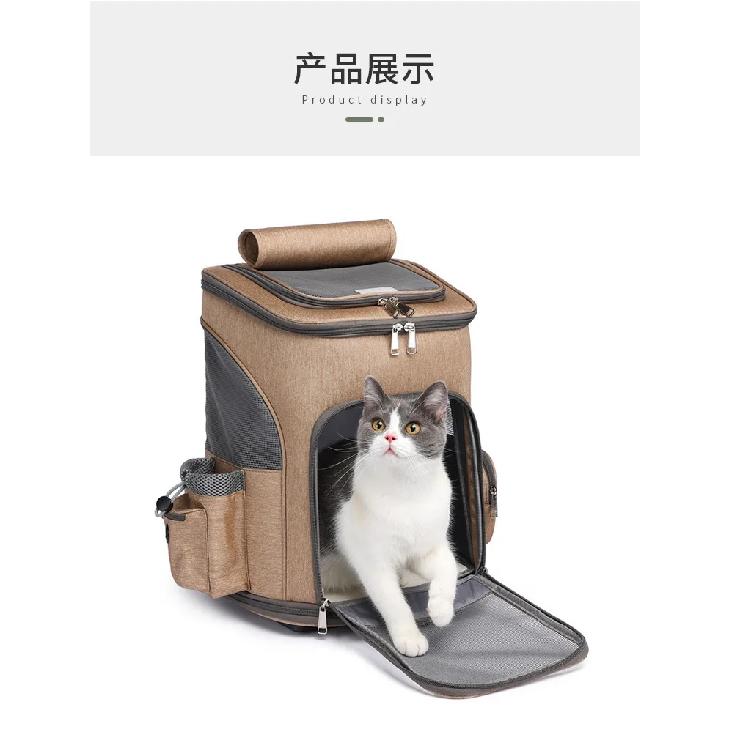 Portable Foldable Cat Backpack with Rolling Wheel Pet Travel Carrier Two way Cat Rolling Luggage Backpack for Outdoor Travel