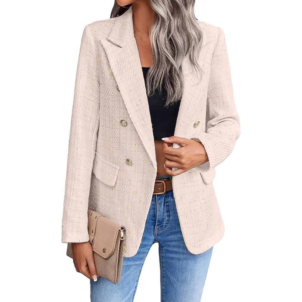 Women's Casual Loose Tweed Suit Jacket Fashionable Casual Long Sleeved Jacket Jacket