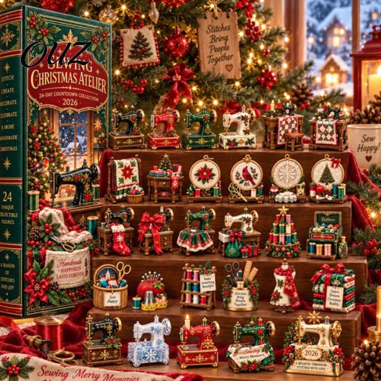 Sewing Room Decor Workshop Advent Calendar, 24-Day Christmas Countdown Box with Miniature Theme Calendar Acrylic Ornaments for Holiday Desktop