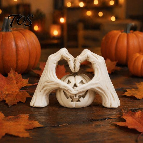 Dark Style Tabletop Sculpture Gothic Skeleton Heart Hand Sculpture, Spooky Halloween Resin Abstract Pumpkin Statue, Window Display Piece Shape Finger