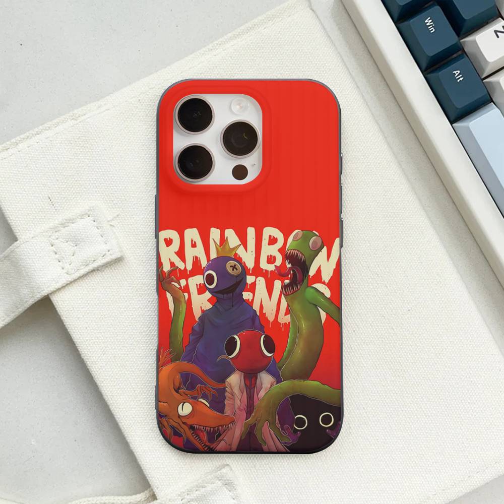 Cartoon R-Rainbow Friends Wave Corrugated Phone Case For IPhone 17 Air 16 15 14 13 11 12 Pro Max Plus Matte Cover