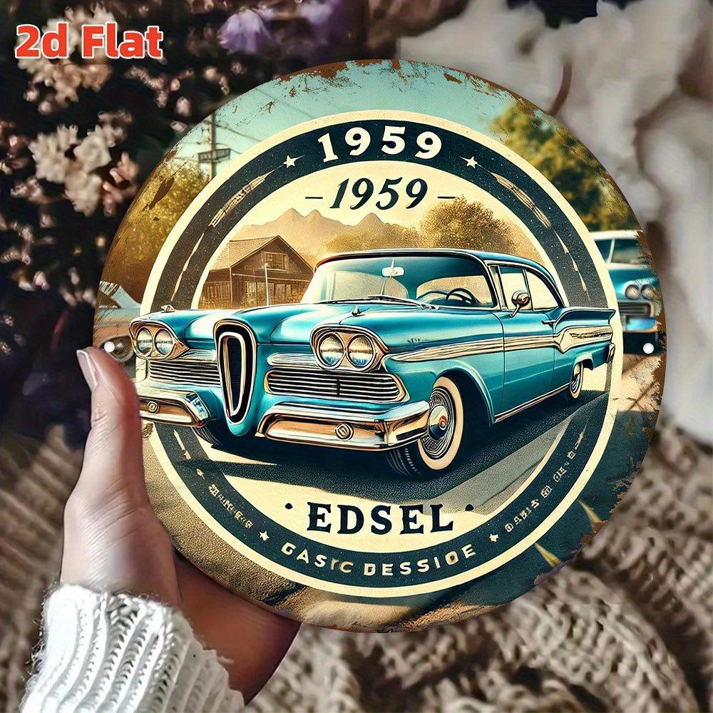 D Flat Vintage Edsel Classic Car Metal Wall Art Round Aluminum Sign with Retro Industrial DesignPerfect for Home