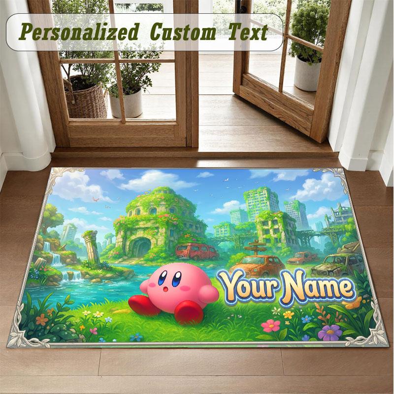 Crystal Velvet Square Rug Custom NameKirby Pattern Non Slip Home Floor Decor Rug