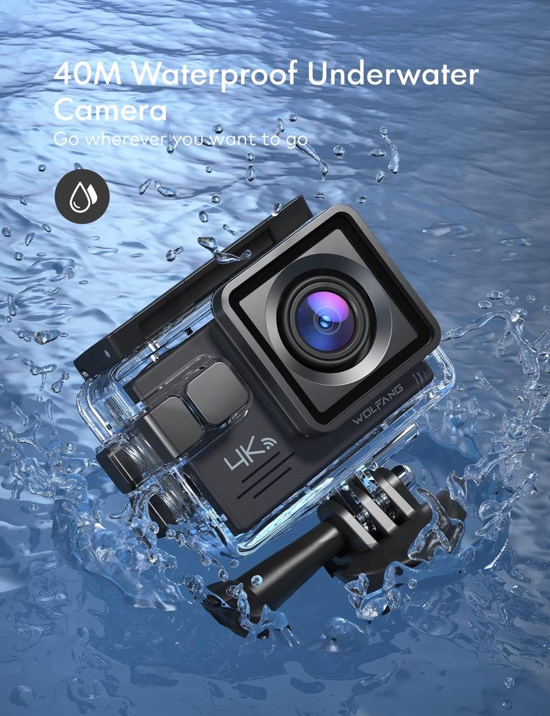 WOLFANG GA100 Экшн-камера Карта памяти 4K 20 МП Водонепроницаемая 40 м Подводная спортивная камера Носимая камера EIS Стабилизация изображения Функция WiFi Широкий угол