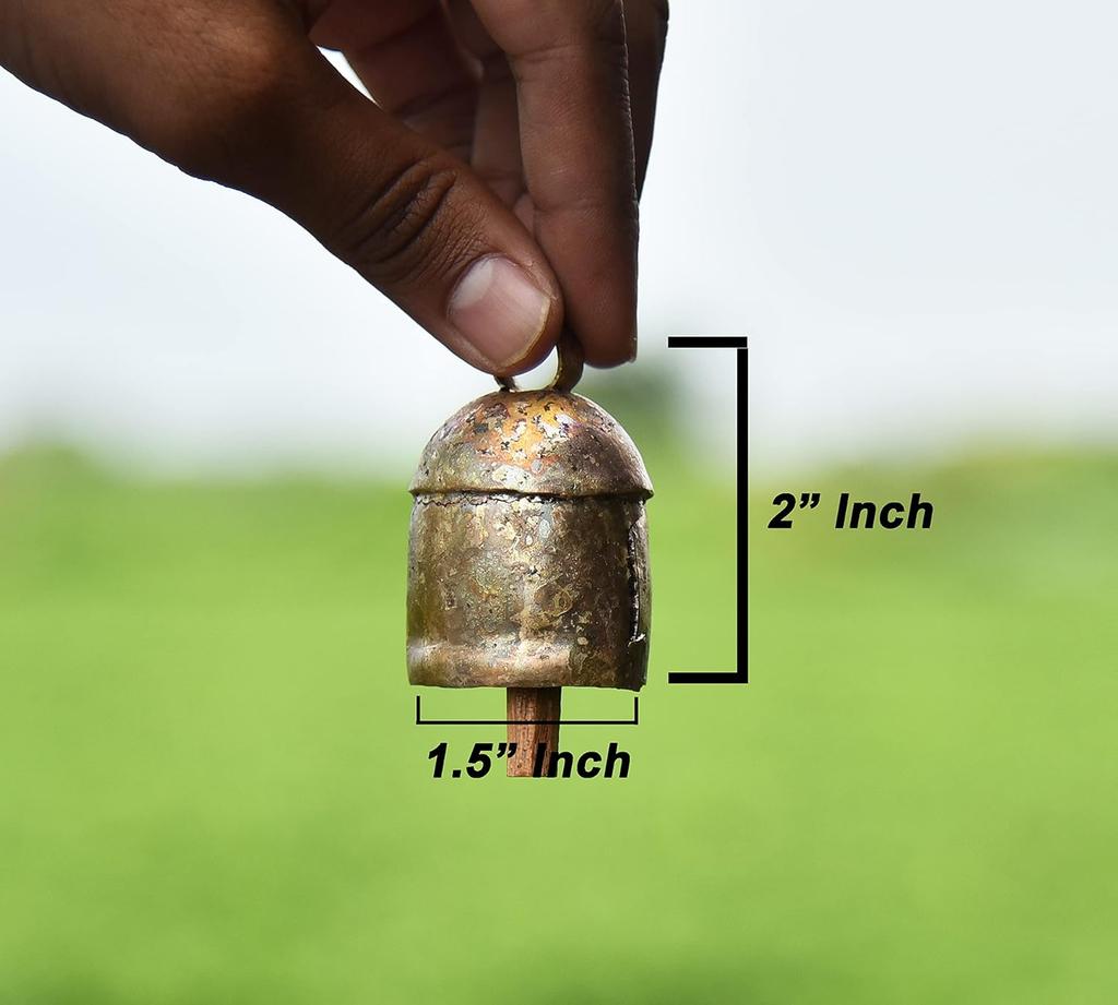 Small Metal Cow Bells 2 Inch Rustic Gold Set of 10 Handmade Jingle Bells for Crafts, Wind Chimes, Christmas Ornaments, Boho Home Decor