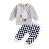 Newborn Baby Boy Halloween Outfit 6M 12M 18M 24M 3Y Ghost Crewneck Sweatshirt Tops Checkerboard Pants Halloween Baby Clothes