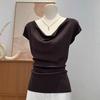 A Swing-neck Knitted Sweater, Short-sleeved Women's T-shirt, A Thin Summer Style with A Cinched Waist To Look Slimmer and Have A Trendy Design