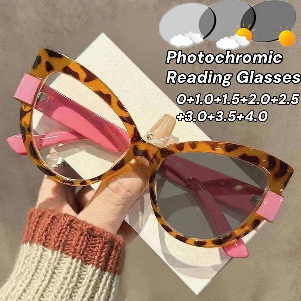 Ретро Очки Кошачий глаз Фотохромные для чтения Модные Готовые Очки с диоптриями от 0 до +4.0 Солнцезащитные очки с изменяющими цвет на улице