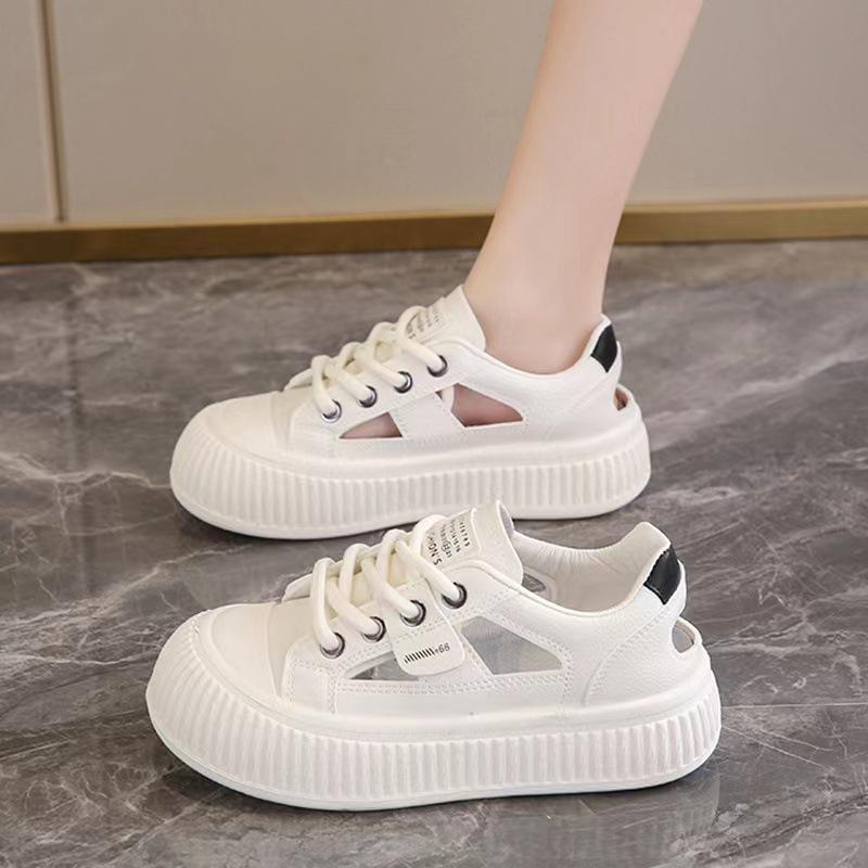 Women's Thick-Soled Hollow-out Breathable White Shoes Women's New Summer Retro Closed Toe Sandals Ugly and Cute Big Toe Skate Shoes