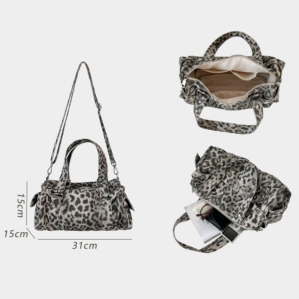 Retro Leopard Print Handbag for Women, Rivet Niche Underarm Bag, Trend Single Shoulder Crossbody Bag