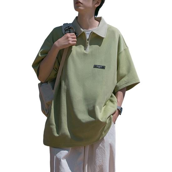 Весенняя мужская рубашка-карго с отложным воротником и половиной молнии, свободная японский стиль, средней длины, сплошной цвет, пуловер с половиной рукавов, уличная одежда, топ на открытом воздухе
