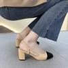 Summer New High-Heeled Square Head Horse Street Buckle Baotou Back Empty Metal Decorative Sandals Casual Leather Ladies Shoes