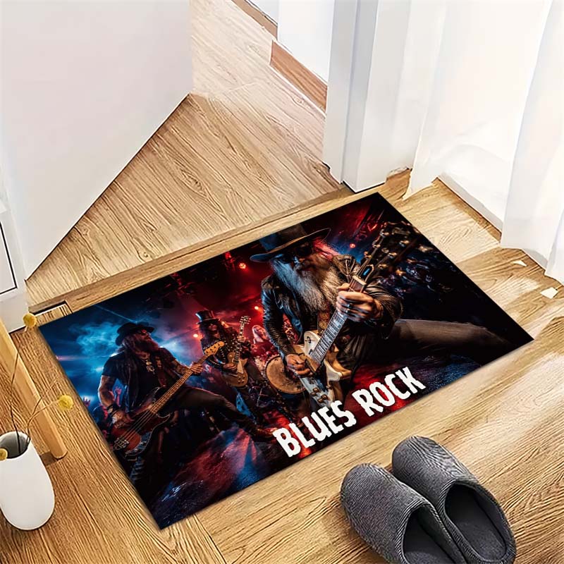 Blues Rock Band Guitarists Concert Area Rug, Non Slip Floor Mat for Living Room Bedroom Music Fan Home Decor Gift