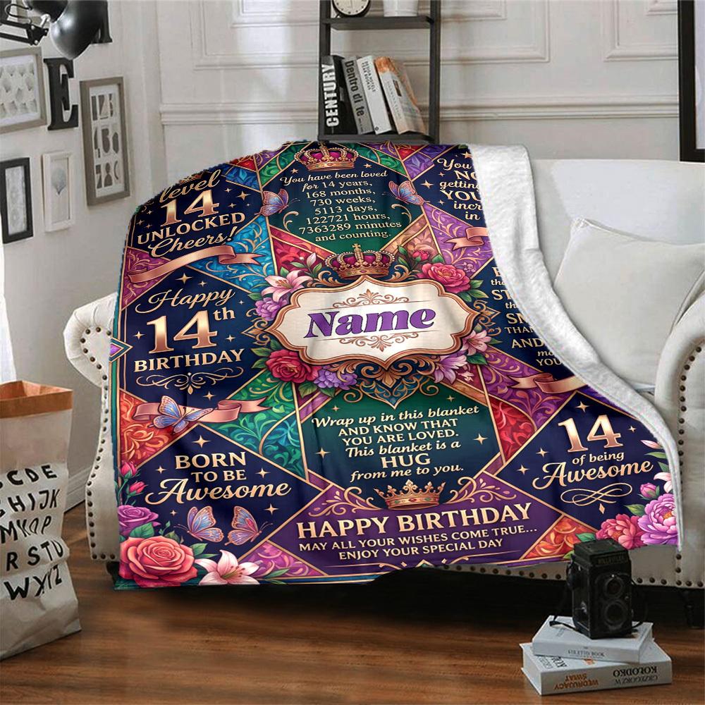 14Th Birthday Celebration Personalized Name Flannel Blankets Are Versatile Serving As Bed Blankets Office Shawls And For Home And Outdoor Camping