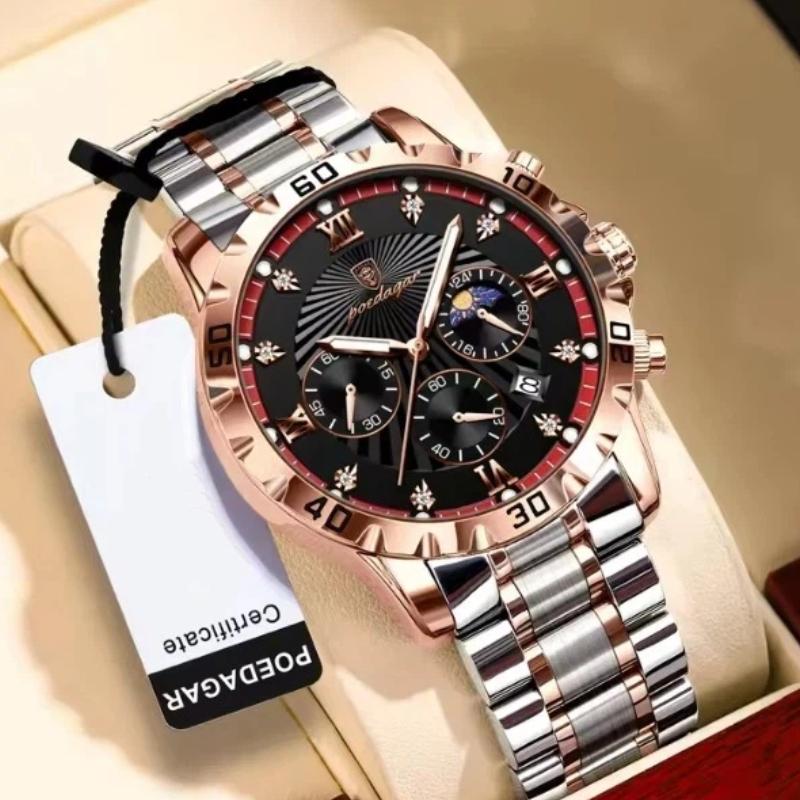 POEDAGAR Luxury Military Watch For Men Waterproof Luminous Chronograph Date Wristwatch Stainless Steel Quartz Watches