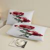 1pc White Red Rose 3D Printed Fitted Sheet 100% Polyester Durable Bedding Set Sheet for Home Bedroom Decoration Birthday Gift