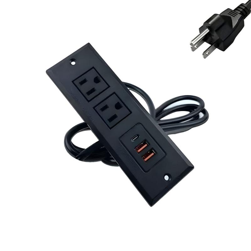 Desktop Embedded Outlet Featuring Easy Access 2 110V Socket Double USB 1Type C Port 110V Charging Solution