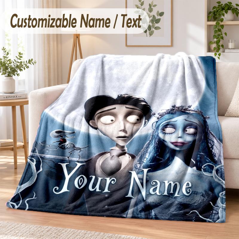 Corpse Bride Emily Victor Custom Name Flannel Throw Blanket Soft Warm for Sofa Bed Indoor Home Use