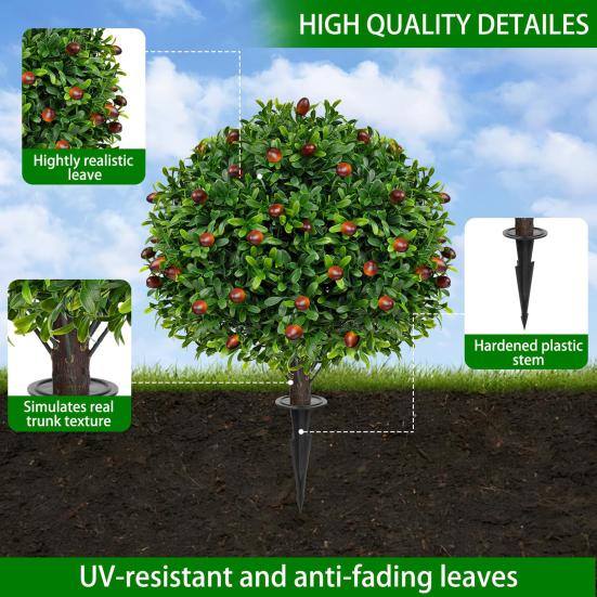 Artificial Topiary Ball with Lavender Flowers 16 Inches UV Resistant Faux Shrubs with Ground Spike Fake Evergreen Plant Artificial Brush Garden Decor