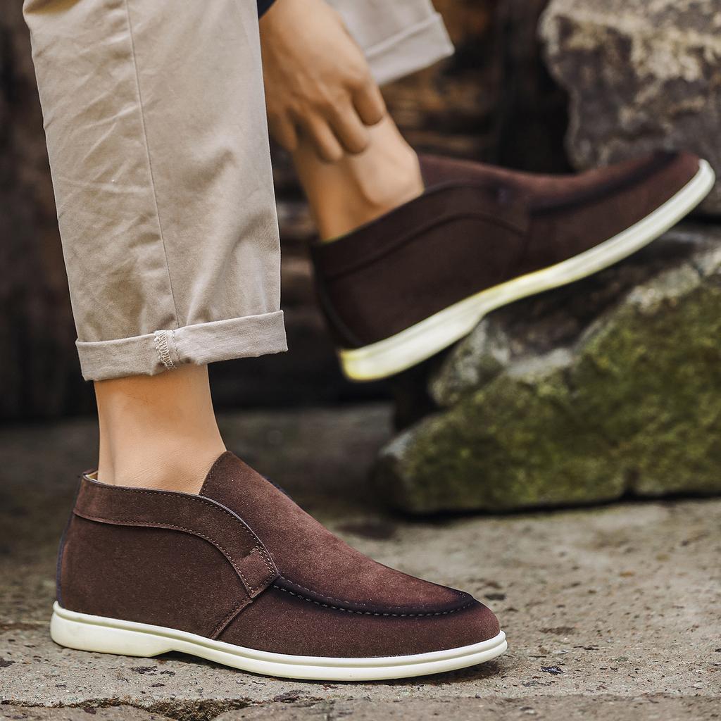 Мужские легкие и удобные мокасины средней высоты с круглым носком, повседневные классические туфли на плоской подошве