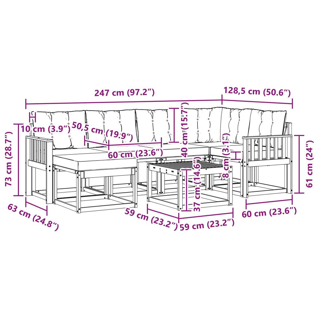 Outdoor Sofa Set with Cushions 7 pcs Natural and Black