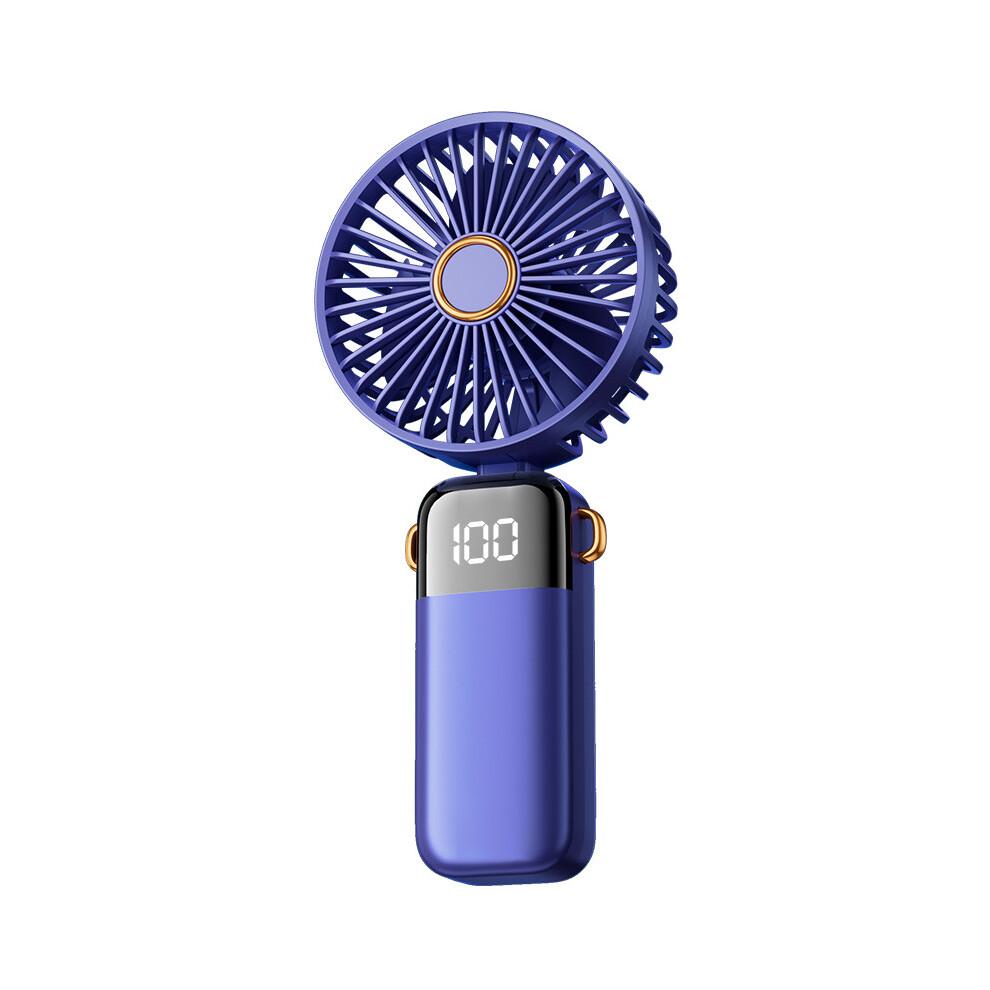 (Blue) Powerful Handheld Fan with Digital Display 1200mAh 5 Speed Desk Fan USB Charging Cooling Fan