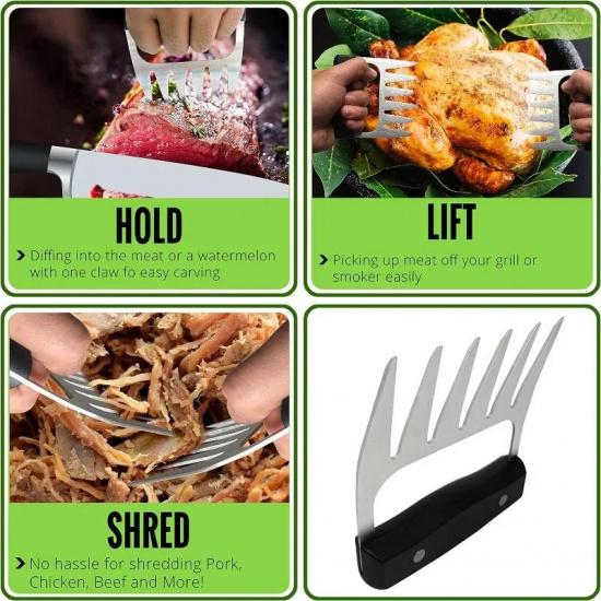 Metal Meat Shredder Bear Claw Stainless Steel Meat Forks With Handle BBQ Meat Handler For Pulling Shredding Ultra-Sharp Blades 4