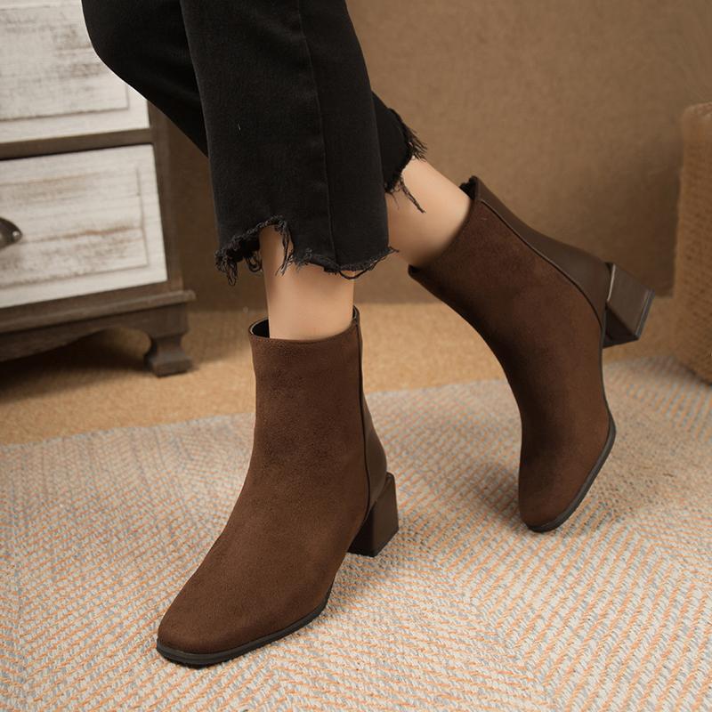 2024 Осень Зима Женские Ботинки Квадратный Носок Толстый Каблук Женские Ботильоны Ботильоны для Женщин Зимняя Платформа Замшевые Туфли Zapatos