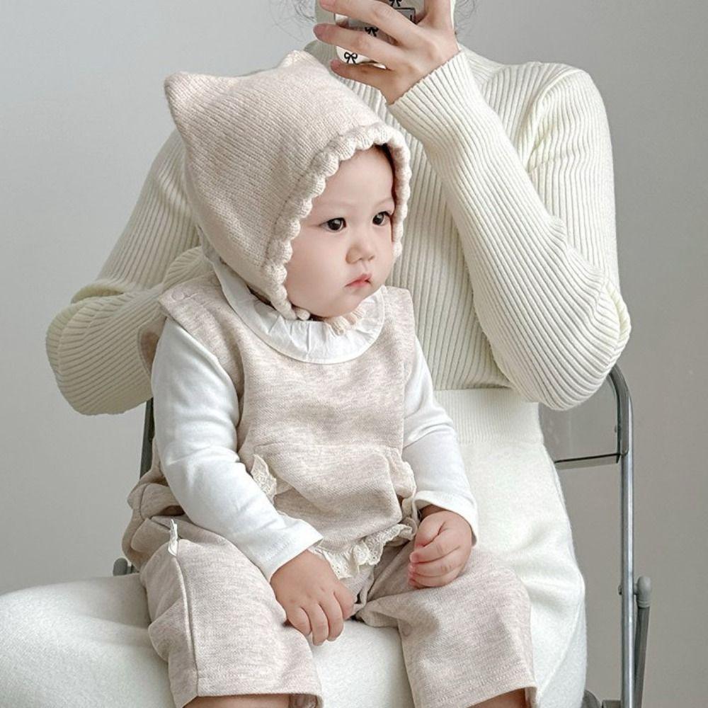 Winter Baby Knitting Hat Solid Color Ear Protection Cap Cute Cat Ear Knit Hat Boys Girls