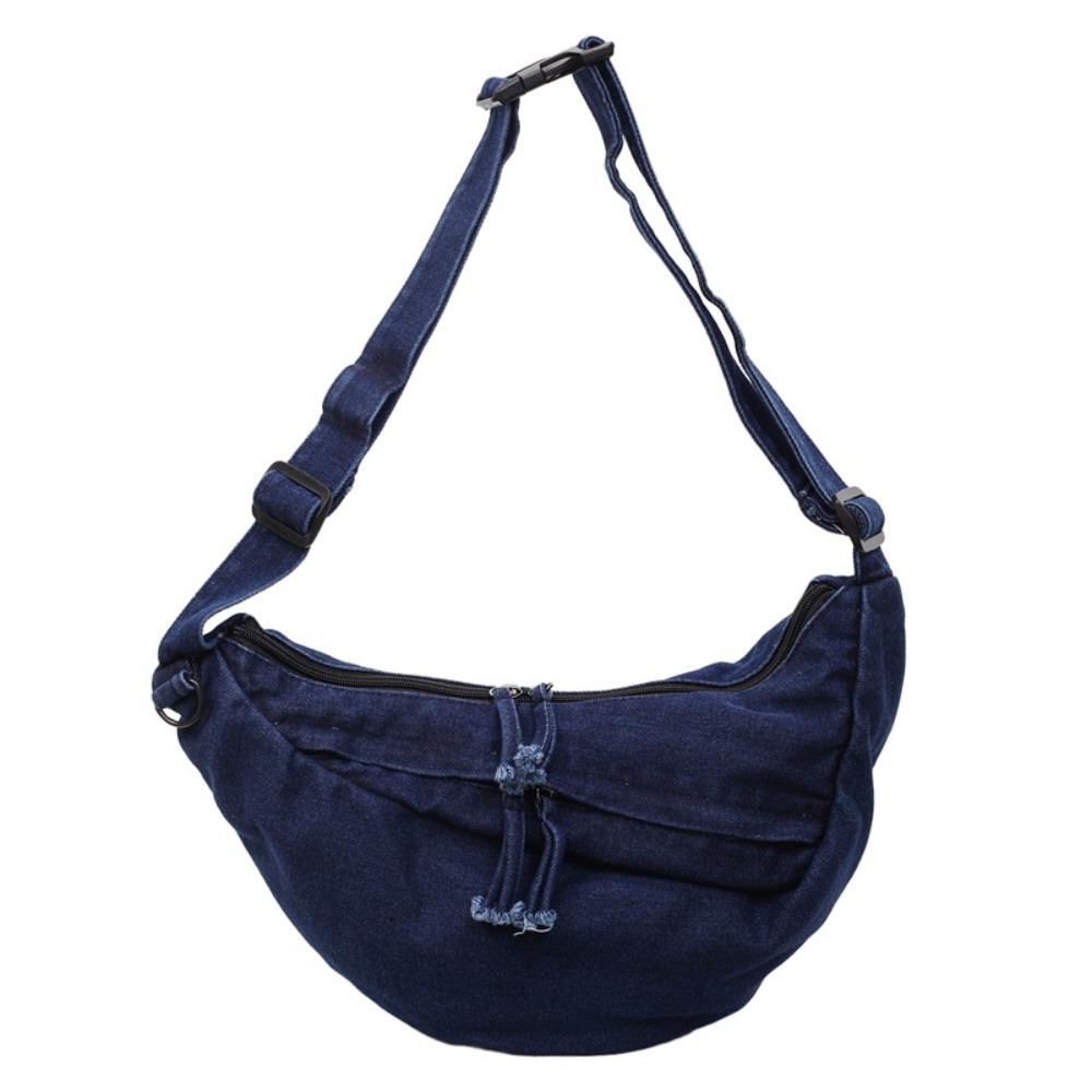 Leisure American Style Canvas Dumpling Bag Adjustable Strap Harajuku Denim Crossbody Bag Zipper Retro Handbag Women