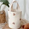 Baby Bottle Storage Bag Pure Cotton Bucket Shape Cute Embroidery Diaper Caddy Organizer for