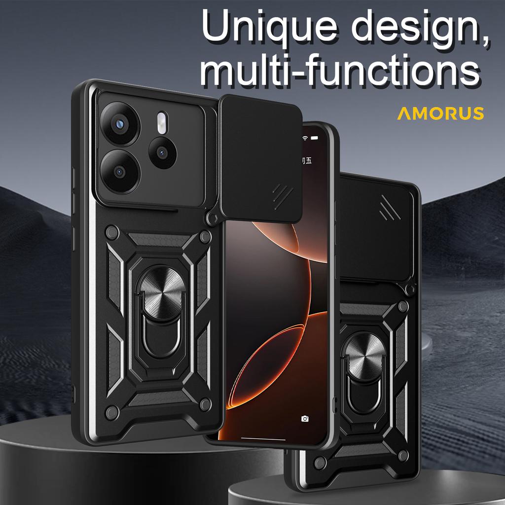 AMORUS For Xiaomi Redmi Note 14 5G Case Kickstand PC+TPU Phone Cover with Camera Lens Slider