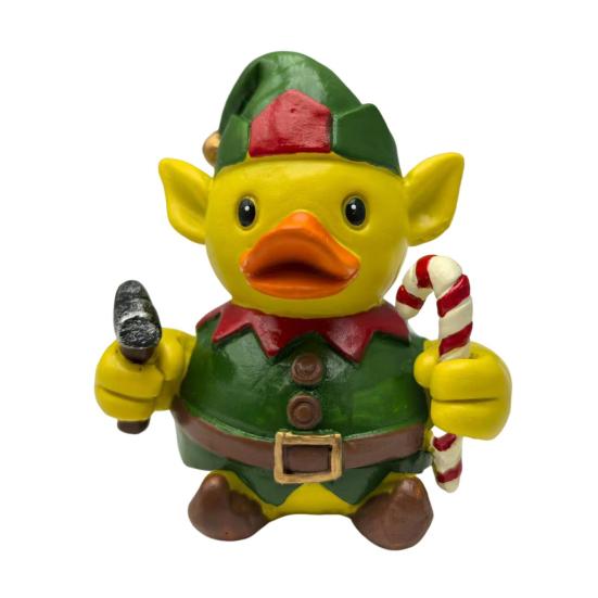 Рождественская фигурка утки Санта-Клаус Олень Эльф Снеговик Статуэтка утки Полимерная смола Скульптура животного Рождественская праздничная вечеринка Настольное украшение Орнамент