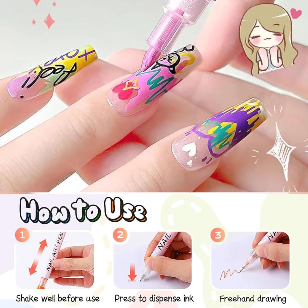 Набор ручек для дизайна ногтей 12 цветов, маркеры для нейл-арта, ручка-лак для 3D нейл-арта, кисть-лайнер для рисования и росписи для DIY нейл-арта, украшения для красоты маникюра