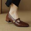 French Retro Square Head Thick Heel Single Shoes Women's Spring and Autumn New One-word Buckle with Mary Jane Small Leather Shoes