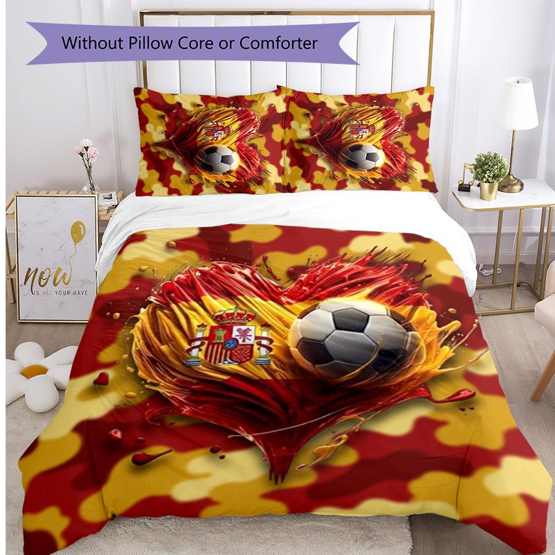 Spain football Printed Bedding 3 Piece Set Cozy Breathable Bed Cover Set as Housewarming Holiday Gift