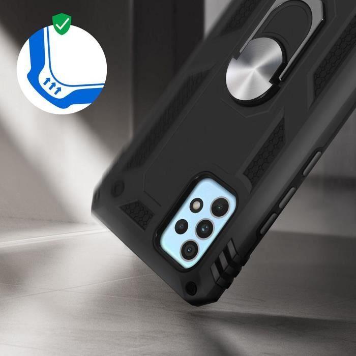 Coque Rigide pour Samsung A52 5G - PROSHOP - Noir avec Anneau Support et Bordure Renforcée