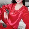 2 Pcs/Set Soft Women Pajamas Set Silky Home Wear Sexy Soft Spring Nightie Set for Bedroom