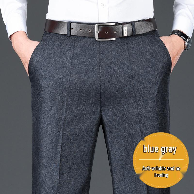 Мужские деловые повседневные брюки с высокой посадкой и прямыми штанинами – Эластичные, мягкие, приятные к коже, брюки свободного кроя для осени