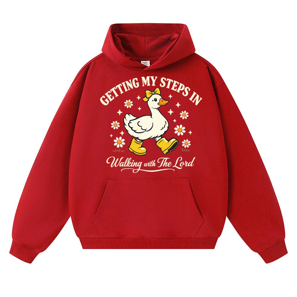 Funny Getting My Steps in Walking with The Lord Hoodies Men Women Christian Goose Boots Sportwear Loose Fleece Casual Pullover